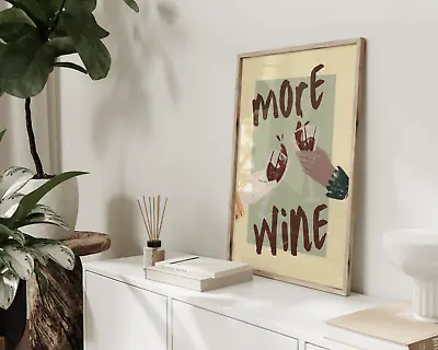 Retro Style Wine Print With Quote 'More Wine'/ Vintage Wall Art Design • $34.86