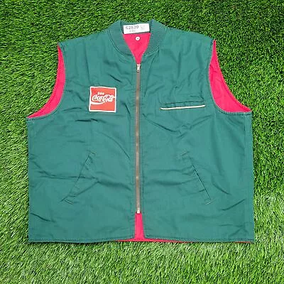 Vintage 80s Coca-Cola Reversible Crew Full-Zip Vest L-Short 24x23 Lined USA • $48.77