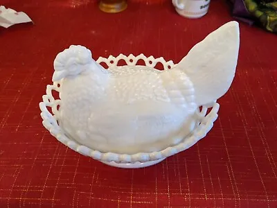 Atterbury Milk Glass Hen~Chicken On Nest With Open Lace Candy Disn (Sold As Is) • $30