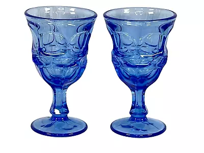 (2) Fostoria Argus Blue Juice Goblets Set Vintage Elegant Stemware Retro Glasses • $19.47