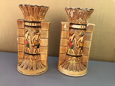 Early Sylvac  Shaw & Copestake   Cellulose  Pair Egyptian Vases   Mould 856 • £16