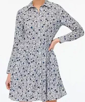 J. Crew Factory Cotton Mini Shirt Dress Blue Floral Size 10 BF854 NWT • $35