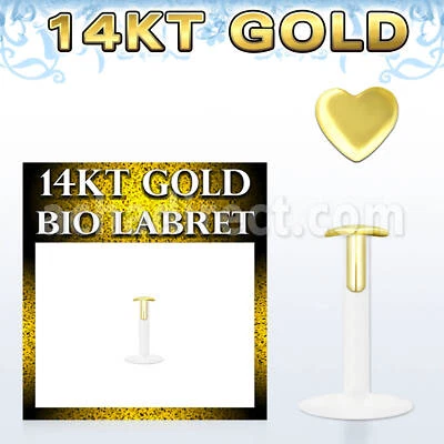 £10.95 • Buy Dainty Heart 14 Carat Gold Labret Tragus Helix Push Fit Insert Bioflex Bar 6mm