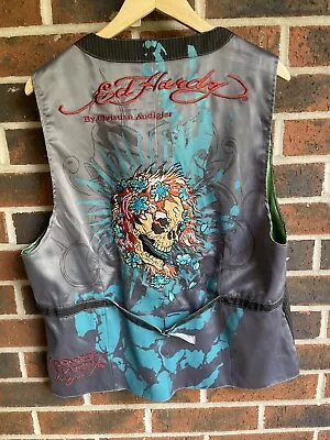 Vintage Y2K Ed Hardy Christian Audigier Embroidered Vest Love Kills Size XL • $70