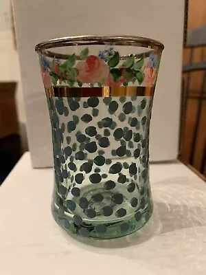 MacKenzie-Childs Circus Roses Polka  Dots/Tumbler/Juice 3.5” Hand Painted Glass • $30