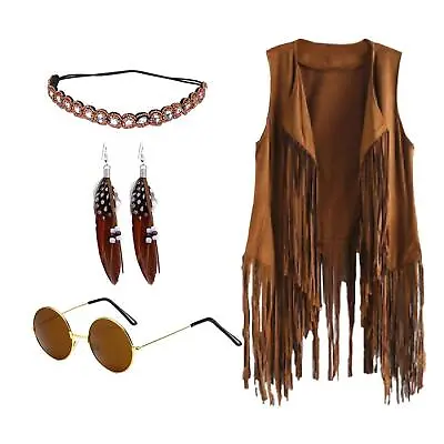 Hippie Costumes Clothes Disco Outfits Tassel Cardigan For Women Girls 60S 70S • £19.91