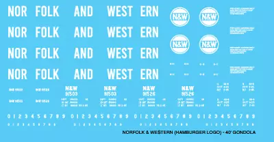 N Scale - Norfolk Western 40ft Hamburger Logo Gondola Decals • $5