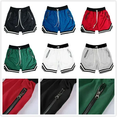 US Men's Shorts Basketball Zipper Pocket Sport Shorts Gym Pants Athletic Shorts • $13.24