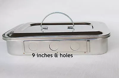 Stainless Steel Instrument Tray With Lid Medical Dental Tattoo 9 1/2  8 1/4  11  • $19