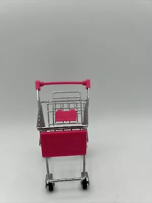 Miniature Replica Silver Pink Metal Shopping Cart Rolls Wheels Doll • $20.99