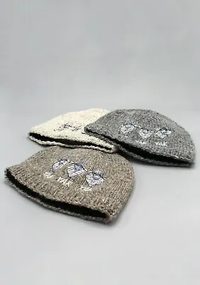 Yak Embroidered Woolen Hand Knitted Beanie • $12.90