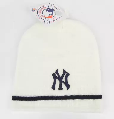 New York Yankees Mlb Baseball White Annco Uncuffed Knit Beanie Skull Cap Hat Nwt • $19.95