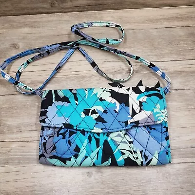 Vera Bradley Crossbody Blue Camofloral Strap Wallet Purse • $11.99