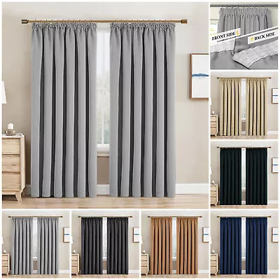 Thermal Blackout Curtains Pencil Pleat Pair Of Ready Made Curtain Panel Tie Back • £25.99