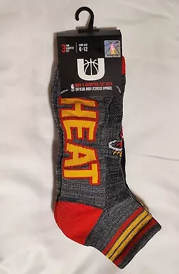 Official NBA U 3 Pair Quarter Cut MIAMI HEAT Logo Socks New NWT Mens Size 6-12 • $11.99