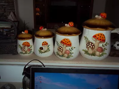  1978 Vintage Merry Mushroom Canister Set From Sears  • $125