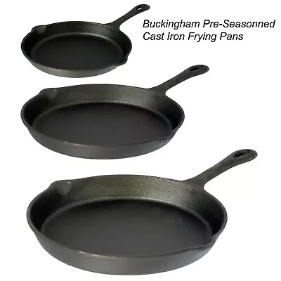 £19.99 • Buy Buckingham Pre-Seasoned Cast Iron Skillet Frying Pan Barbecue Premium Quality