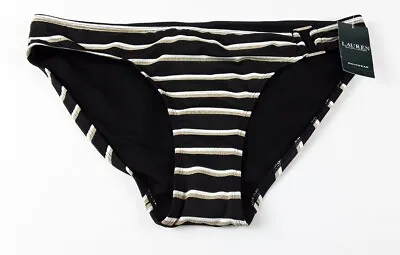 Ralph Lauren BLACK Striped Ring Metallic Gold Bikini Swim Bottom Size-8 • £16.05