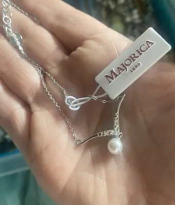 Majorica Sterling Silver Faux Pearl Pendant Necklace NWT $95 • $85