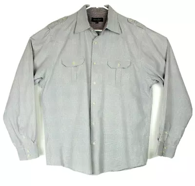 Eighty Eight Platinum Mens Shirt Sz L Gray Check Long Sleeve Flip Cuff Epaulets • $9.35