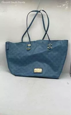 Bebe Womens Blue Monogram Genuine Leather Double Handles Large Tote Bag • $22.74