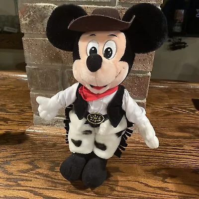 Disney Cowboy Mickey Plush With Cow Print Chaps Hat Bandanna 12  • £31.82