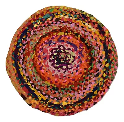 Fair Trade Recycled Polyester Round Rag Rug - Multi-Colour Rainbow - 50cm (RD19) • £11.99