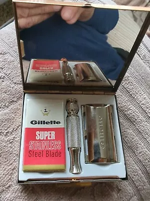 Antique Gillette Gold Plated Tuckaway Safety Razor Set • $9.99