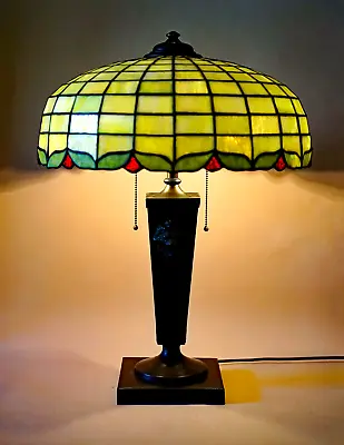 Rare Antique Benedict Studio 1905 Handel Era Copper Leaded Glass Shade Lion Lamp • $1400