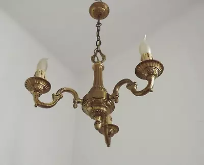 French Vintage Quality Bronze Mid Century 3 Light Chandelier  Leaf Detail 4726 • $122