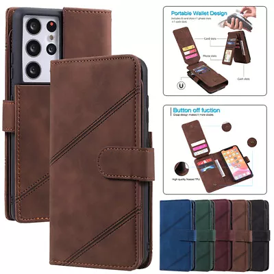 For Samsung S21 Ultra S20 FE S10 S9 S8 Plus Case Leather Wallet Card Flip Cover • $15.99