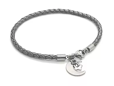 3mm Grey Braided Leather Bracelet Or Ankle Chain Anklet With Moon & Star Charm • £9.50