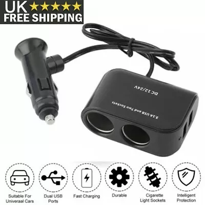 2 Way 12V 24V Multi Socket Car Cigarette Lighter Splitter USB Charger Adapter UK • £5.79