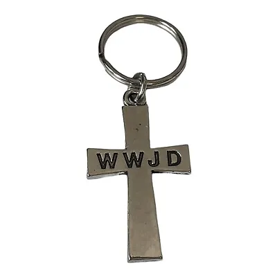 $10 • Buy Vintage 90s WWJD Keychain Fob Silver Tone Metal Cross Christian Religious