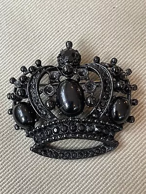 Vintage Black Painted Weiss Black Mourning Rhinestone Crown Mourning Pin Pendant • $19