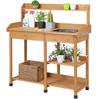 Wood Potting Bench Table Outdoor Removable Drawer Garden Planting Work Station • £63.99