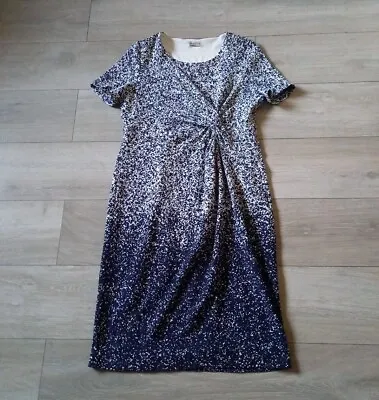 Eastex Navy & Cream Ombre Textured Stretch Dress Vintage 80's Smart Office UK14 • £14.99