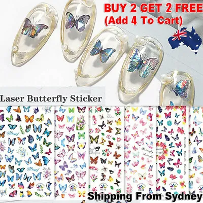 $1.99 • Buy 3D Nail Butterfly Design Sticker Decor Decal Holographic Laser Nail Art Sticker