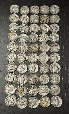 1917-1945 Mercury Silver Dime Lot Of 50 Coins Tons Of Older Dates $5 Face • $102.50