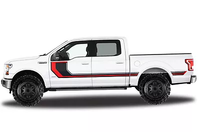 Vinyl Decal Wrap RALLY STRIPE 2 For Ford F-150 15-17 SuperCrew 5.5 Bed BLK + RED • $99.95