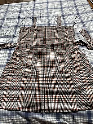 F+F  Sleeveless  PINAFORE  Tartan  BLACK  BROWN + CREAM   Pockets   BELT  UK 16 • £0.99