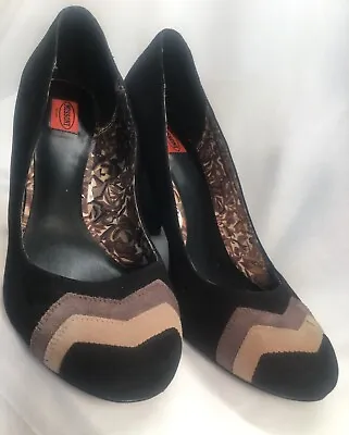 £19.42 • Buy Missoni For Target Black Suede Chunky Heel Size 8.5 Chevron Toe Shoes / Pumps 