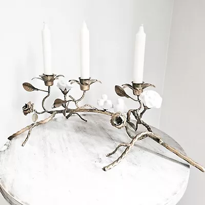 Candelabra Branch Birds Flowers Ceramic Gold Anthro Style French Chic Brocante • £75