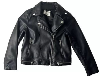 Zara Kids Girls 8 Faux Leather Zip Coat Collar Zipper Metal Band Rock Black • $27
