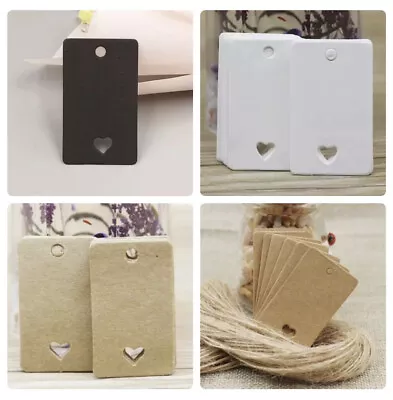 £1.70 • Buy Kraft Paper Blank Gift Tags Rectangular Heart Hollow Labels 5x3cm 3 COLOURS