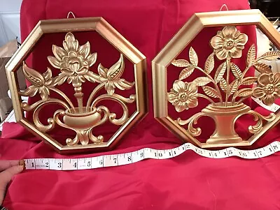 2 Vintage SYROCO Gold Tone Floral Octagonal Wall Hanging C-4368 Mid Century Mcm • $19.99