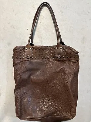 Vintage Gianni Notaro Studded Genuine Distressed Mocha Italian Leather Tote Bag • $9.99