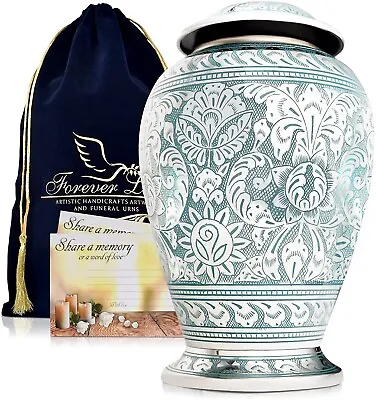 Cremation Urn For Adult Human Ashes - Silver With Velvet Bag & Memorial Card • $76.99