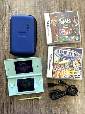 Nintendo DS Lite Console - Aqua Blue + SIMS 2 & DISNEY Game + USB Charger + CASE • $115