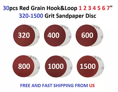 30pcs Red Grain Hook&Loop 1 2 3 4 5 6 7  320-1500 Grit Sandpaper Disc • $13.99